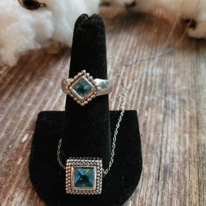 Antique, Aquamarine Ring & Necklace Set HAN 925